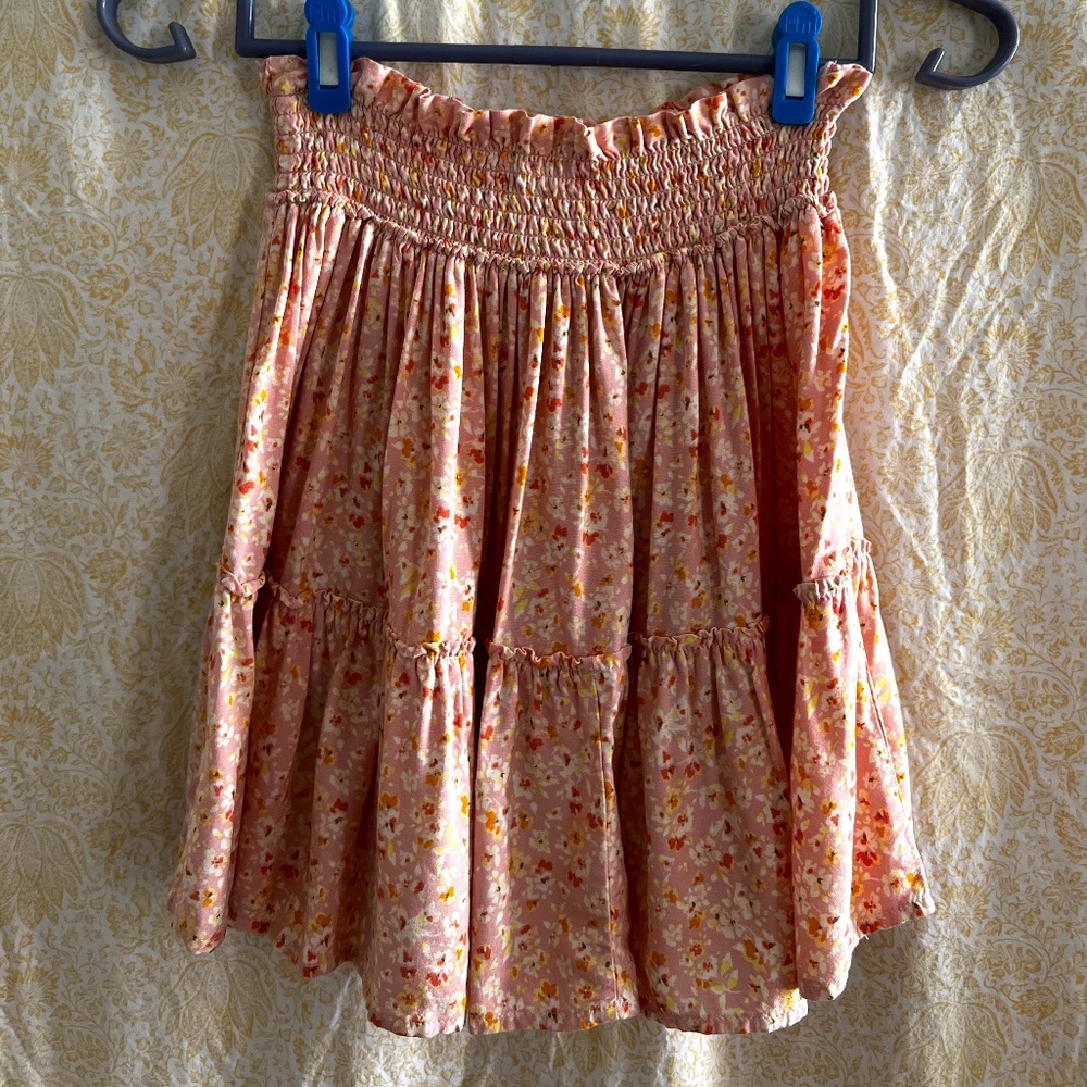 Pink floral print skirt